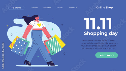 flat 11 11 shopping day landing page template vector design illustration