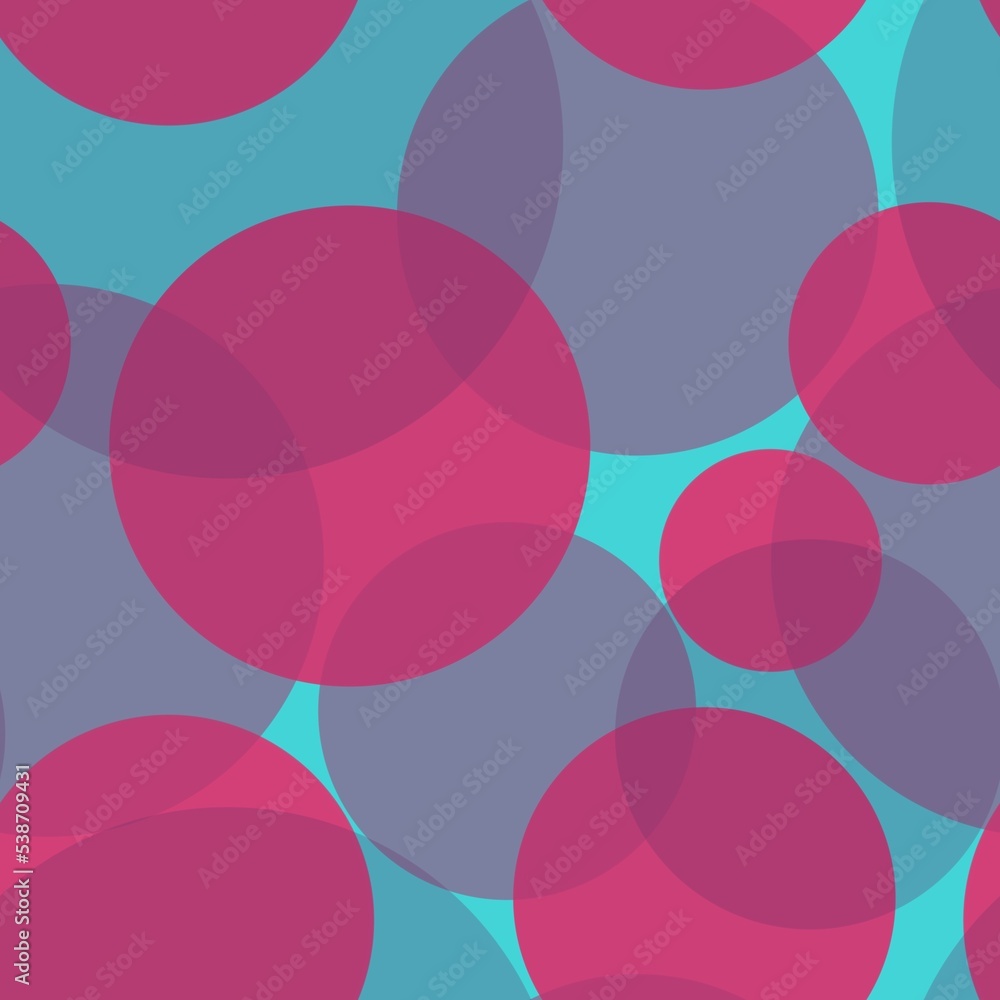 Abstract seamless pattern of random arranged overlapping transparent purple,lilac shades circles.Round shapes of halftone point endless wallpaper ornament.Layering effect.For fashion fabric,home decor