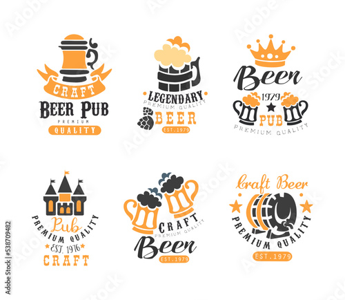 Creative Emblems for Beer Pub and Bar or Craft Brewing Company Vector Set