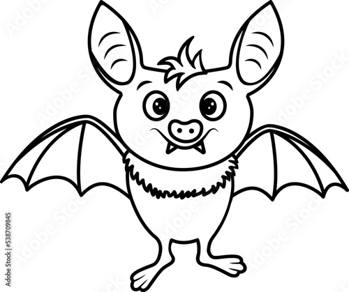 Vector illustration of a black bat character flying with wings outstretched, in a flat modern style isolated on white.