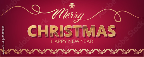 Holiday banner with text Merry Christmas and Happy New Year on the red background. Luxury illustration for social media promotion, store poster or banner, background or advertising design.