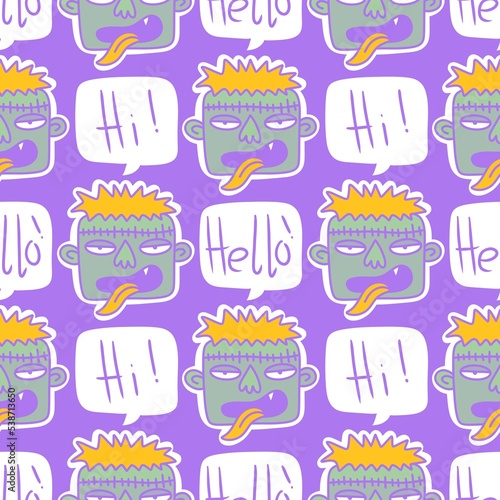 Cartoon Halloween zombies seamless pattern for wrapping paper and kids clothes print and fabrics and linens