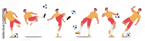 Set Of Soccer Players Isolated On White Background. Football Tournament Teams Wear Uniform Playing Game, Sportsmen