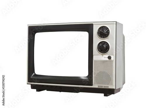 Old Television isolated with blank, empty cut out screen. 