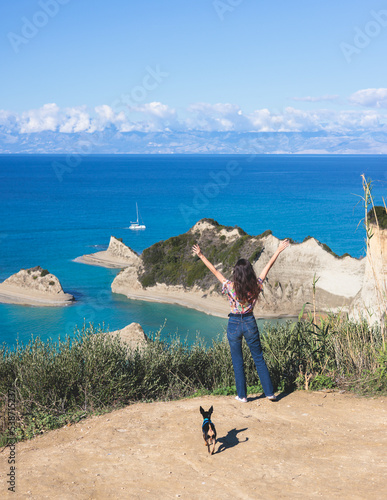 Cape Drastis, beautiful landscape of Akra Drastic, Peroulades village, Corfu island, Greece, with turqoise water and sea beach, Kerkyra, Ionian islands, summer sunny day photo