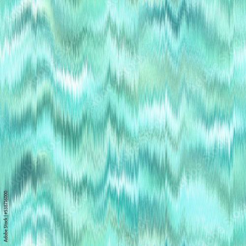 Washed teal blurry wavy ikat seamless pattern. Aquarelle effect boho fashion fabric for coastal nautical stripe wallpaper background. Stripe with blurry gradient tileable swatch.