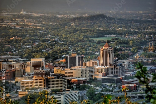 Aerial shot of the Roanoke cityscape in Virginia with beautiful architecture photo