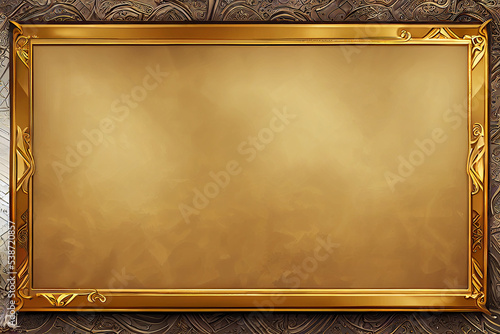 Gold picture frame with brown middle. Gold wall.
