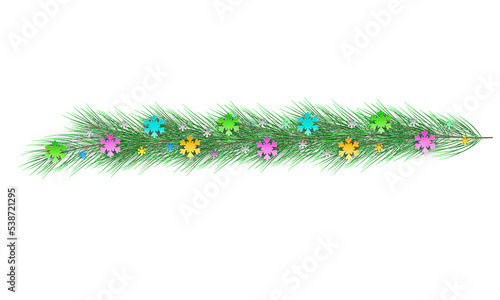 Festive fir branches. Christmas decoration, frame, banner. Realistic png