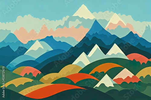 Cute mountains landscape. Kids graphic. 2d hand drawn illustration.