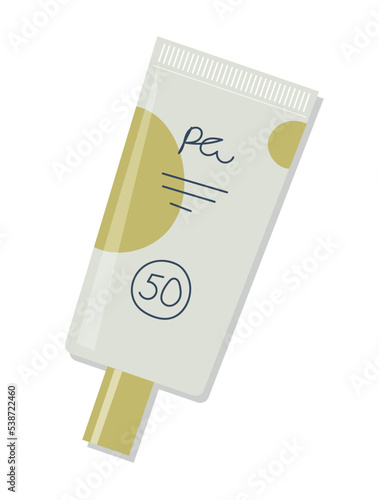 Cosmetic cream icon. Natural organic product to protect skin from UV and direct sunlight. Means for comfortable stay on the beach. Graphic element for website. Cartoon flat vector illustration