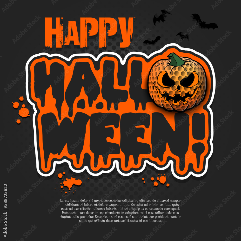 Logo Happy Halloween. Golf ball as pumpkin