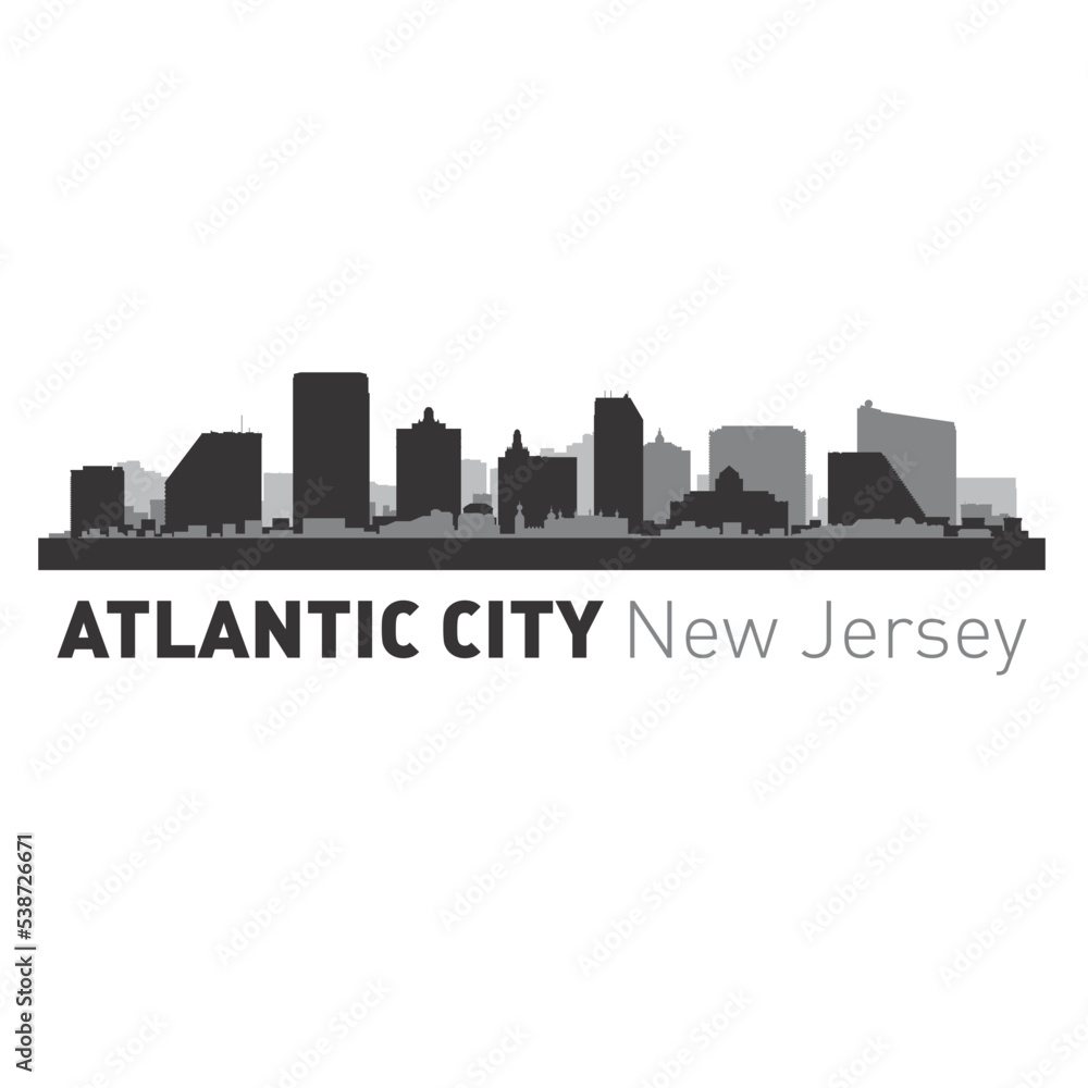 Atlantic City New Jersey city skyline vector graphics