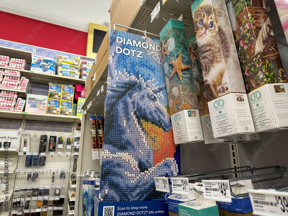 Maple Grove, Minnesota - October 16, 2022: Display of Diamond Dotz painting  kits for sale at a Michaels store Stock Photo | Adobe Stock