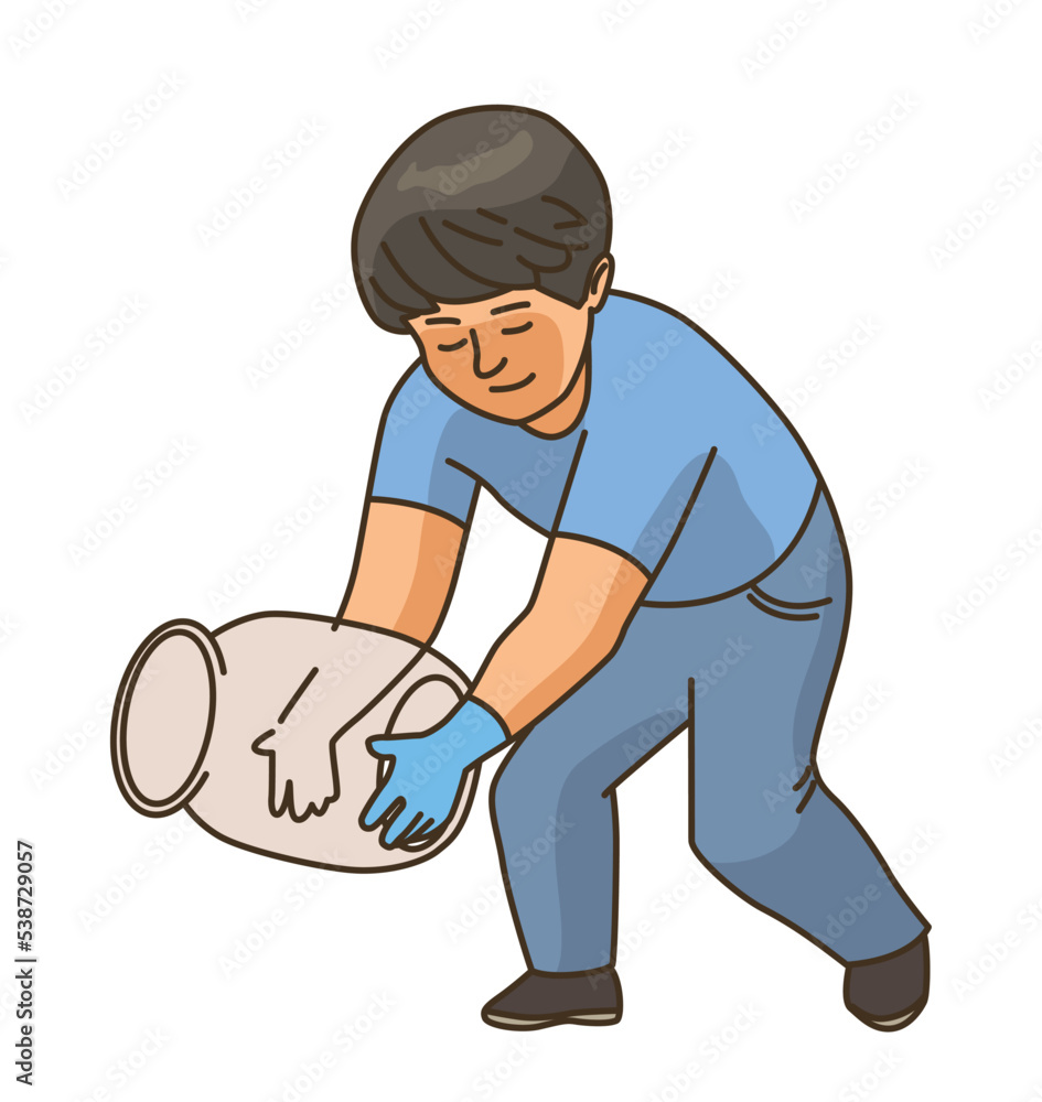 Boy collects garbage in jar. Caring for nature and environment. Poster or banner for website. Sticker for social networks. Useful hobby and leisure. Eco friendly. Cartoon flat vector illustration Boy collects garbage in jar. Caring for nature and environment. Poster or banner for website. Sticker for social networks. Useful hobby and leisure. Eco friendly. Cartoon flat vector illustration