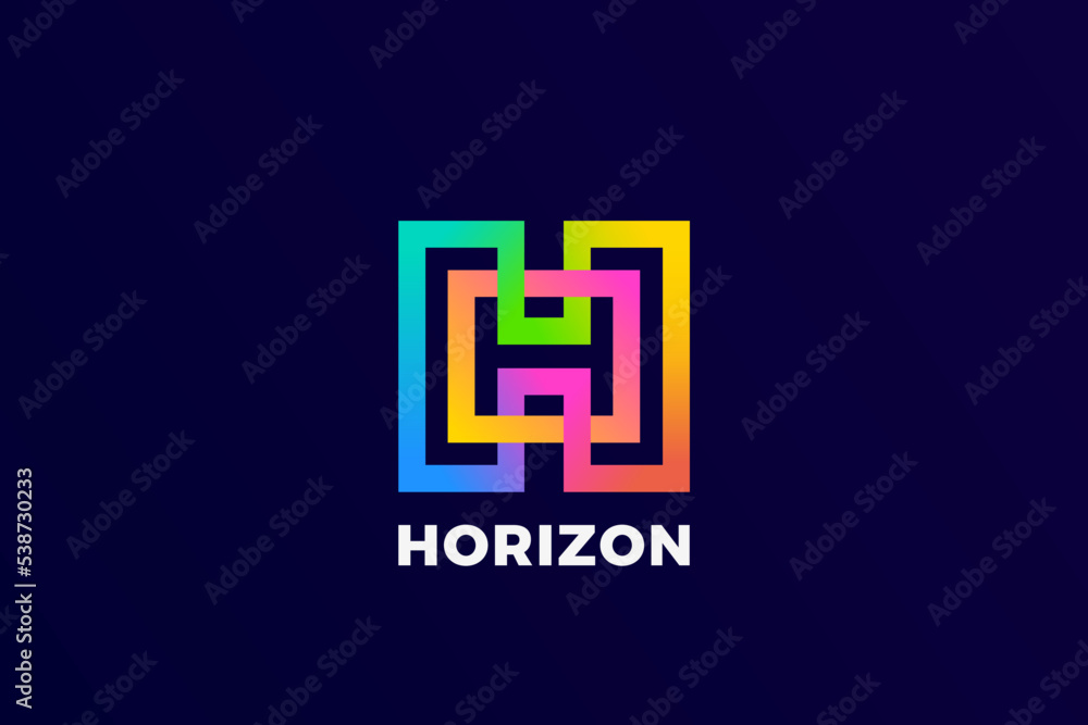 Letter H Logo Design Loop Infinite vector template Colorful Linear style. Monogram Logotype Looped Infinity Line shape concept icon.