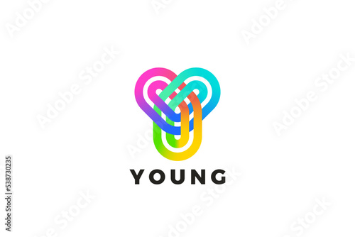 Letter Y Logo Design Loop Infinite vector template Colorful Linear style. Monogram Logotype Looped Infinity shape concept icon.