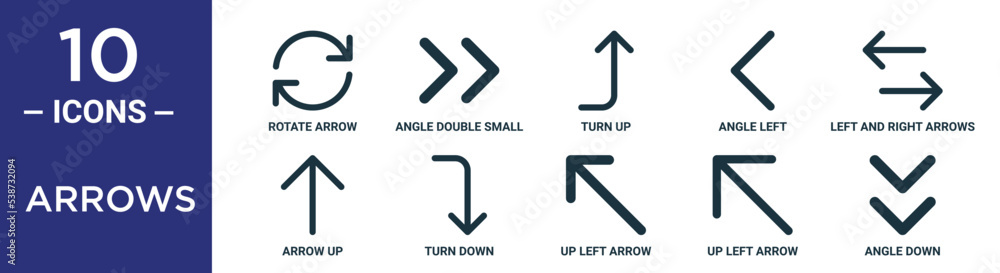 arrows outline icon set includes thin line rotate arrow, angle double ...