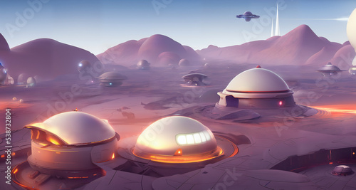 Foto colony on planet Mars, first martian city