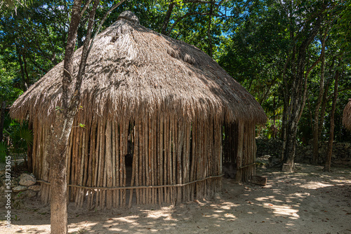 Cuadro en lienzo Traditional mayan hut in the mexican rainforest