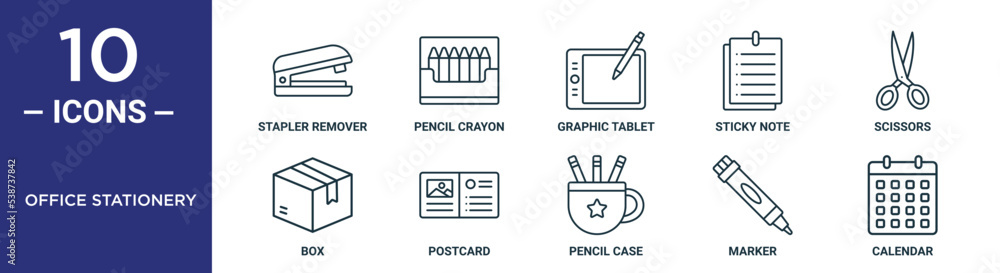 office stationery outline icon set includes thin line stapler remover ...