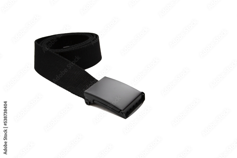 Black tactical belt with military buckle. Isolated on white background. Black tactical belt with military buckle. Isolated on white background.