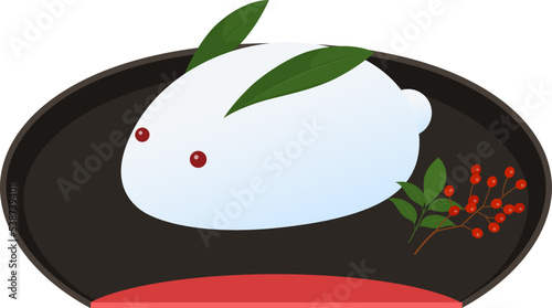 お盆にのせた雪うさぎ_ベクターイラスト