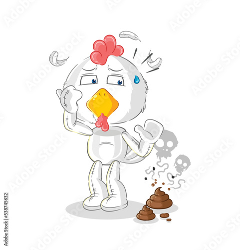 chicken with stinky waste illustration. character vector
