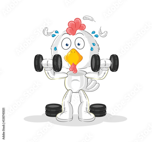 chicken weight training illustration. character vector