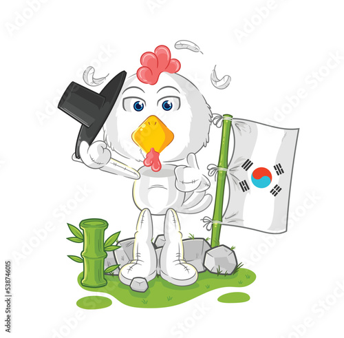 chicken korean character. cartoon mascot vector