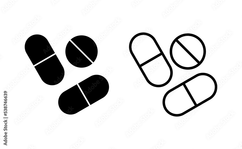 Pills icon vector for web and mobile app. capsule icon. Drug sign and symbol Pills icon vector for web and mobile app. capsule icon. Drug sign and symbol