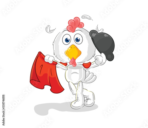 chicken matador with red cloth illustration. character vector