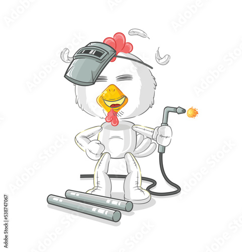 chicken welder mascot. cartoon vector