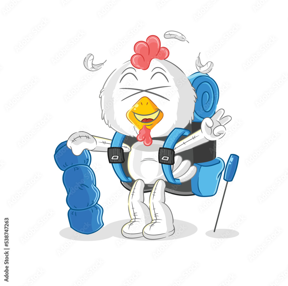 chicken go camping mascot. cartoon vector