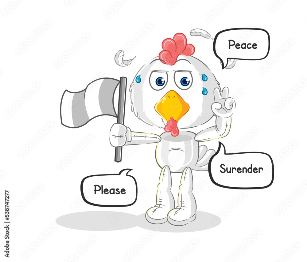 Fototapeta premium chicken hold surrender flag mascot. cartoon vector