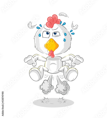 chicken fart jumping illustration. character vector