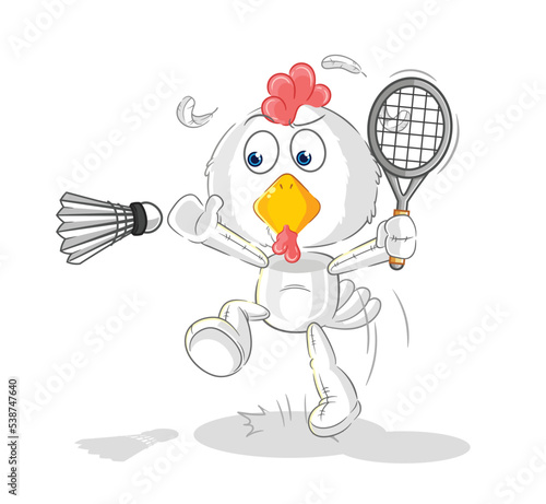 chicken smash at badminton cartoon. cartoon mascot vector