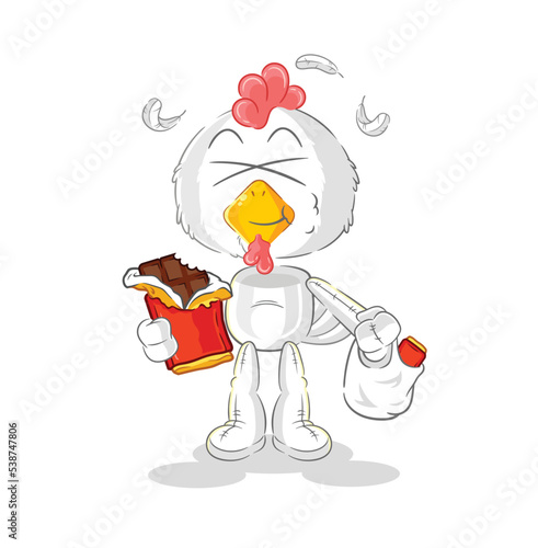 chicken eat chocolate mascot. cartoon vector
