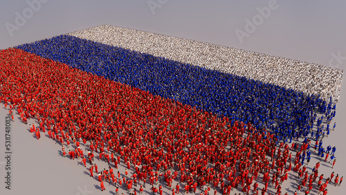 Russian Flag formed from a Crowd of People. Banner of Russia on White. photo