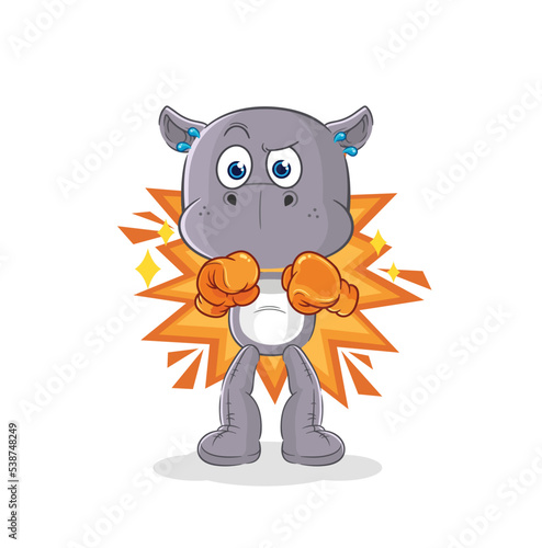 hippopotamus boxer character. cartoon mascot vector