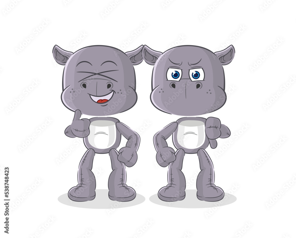 hippopotamus thumbs up and thumbs down. cartoon mascot vector hippopotamus thumbs up and thumbs down. cartoon mascot vector