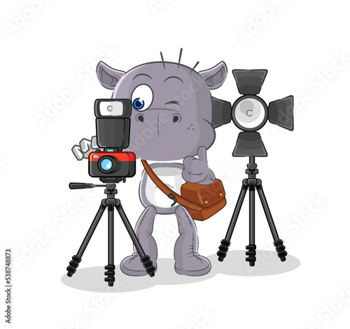 hippopotamus photographer character. cartoon mascot vector