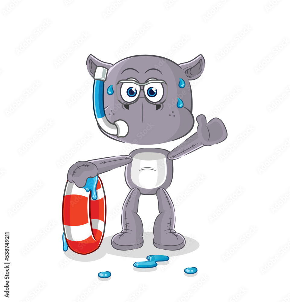 hippopotamus swimmer with buoy mascot. cartoon vector hippopotamus swimmer with buoy mascot. cartoon vector