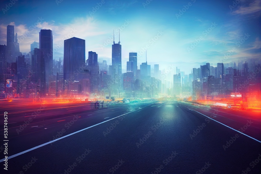 3d illustration of road advertisement. city road isolated. city skyline with piece of land isolated