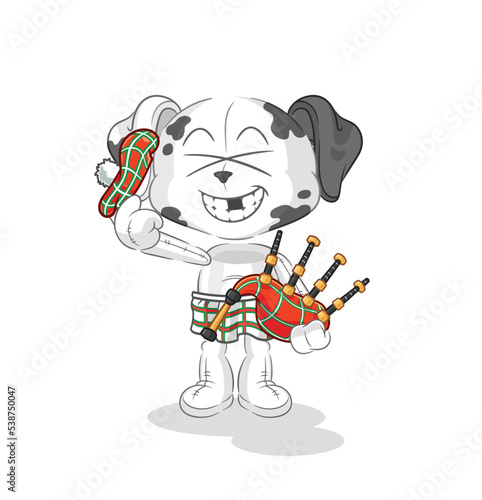 dalmatian dog scottish with bagpipes vector. cartoon character