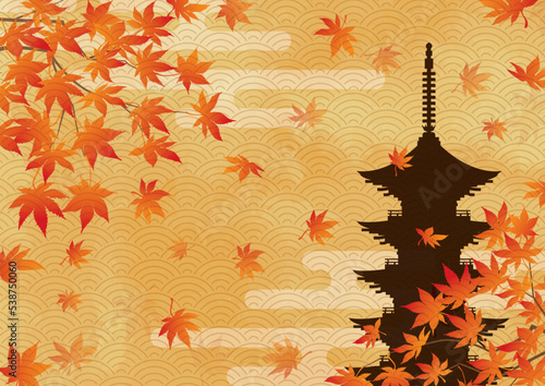 紅葉と五重塔の和風背景素材