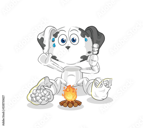 dalmatian dog roasting marshmallows. cartoon mascot vector