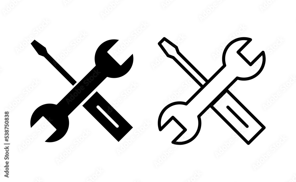 Repair tools icon vector for web and mobile app. tool sign and symbol. setting icon. Wrench and screwdriver. Service Repair tools icon vector for web and mobile app. tool sign and symbol. setting icon. Wrench and screwdriver. Service