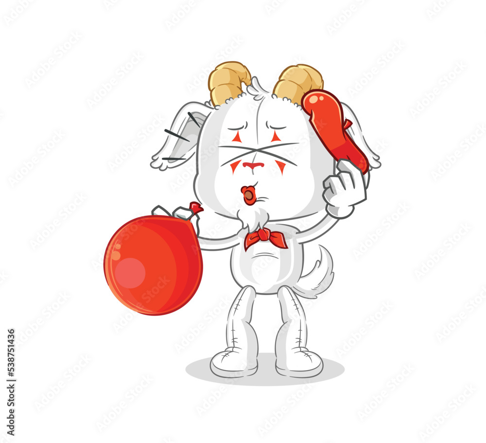 Fototapeta premium mountain goat pantomime blowing balloon. cartoon mascot vector