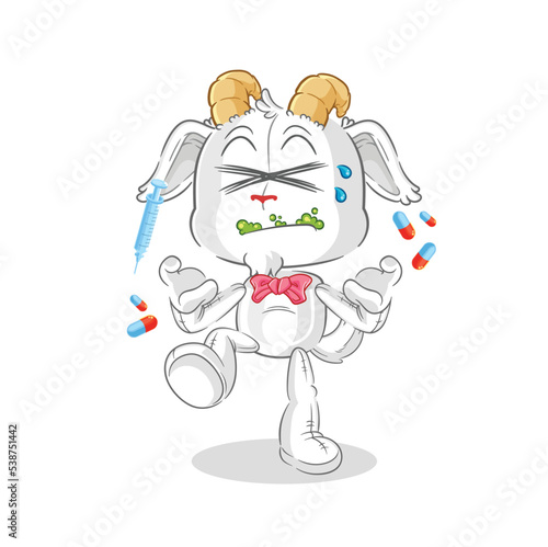 mountain goat drug overdose. cartoon illustration